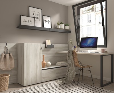 Bureau avec meuble de rangement, tiroirs et étagères porte-revues