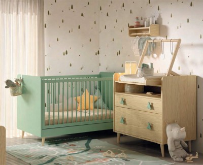 Chambre bébé complète avec lit convertible en lit enfant, et armoire