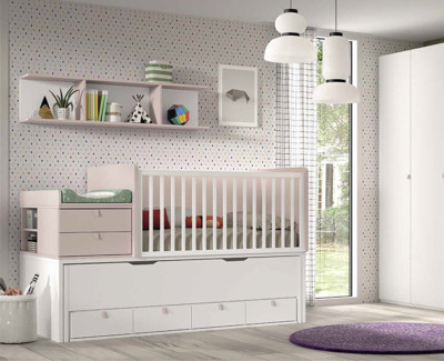 Lit bébé convertible en lit et bureau enfant