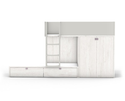 Lit superposé avec armoire et 2 tiroirs