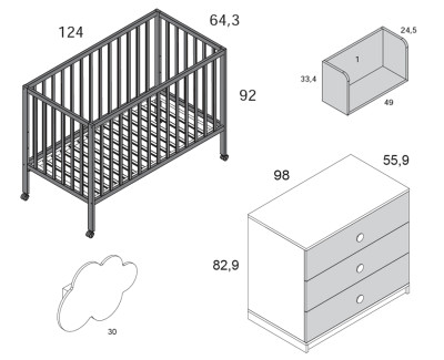 Lit bébé avec sommier 3 positions pour matelas de 120x60 cm