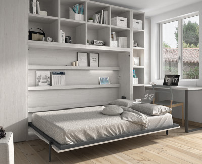 Lit escamotable horizontal avec étagères