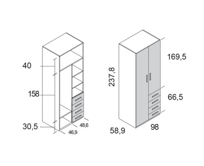 Armoire à 2 portes battantes et 4 tiroirs