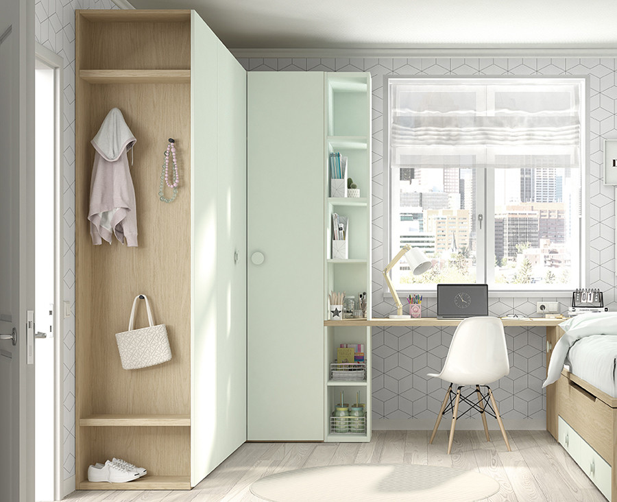 Armoire d'angle avec porte pliante et porte battante - UNNIQ Habitat