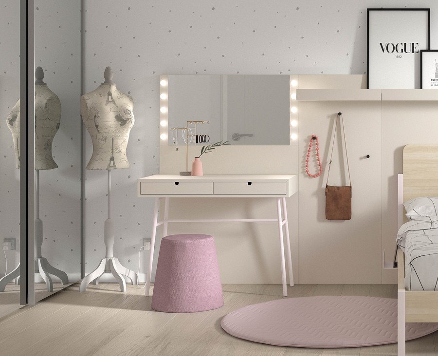 Bureau de type coiffeuse avec tiroir, miroir et lumières LED - UNNIQ Habitat