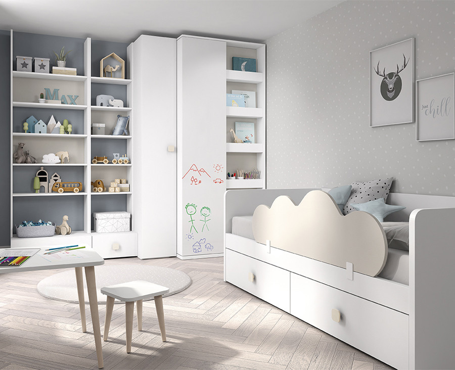 Chambre Enfant Avec Lit Compact Avec 2 Tiroirs Armoire Et Etagere Unniq Habitat