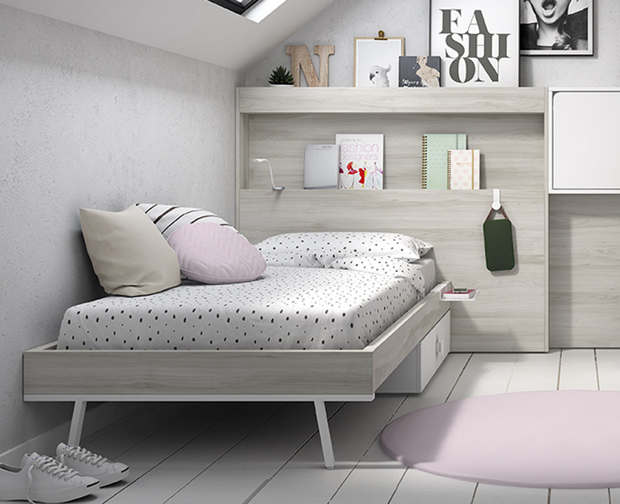 Lit Simple Avec Tiroir De Rangement Et Tete De Lit Avec Etagere Porte Revues Unniq Habitat